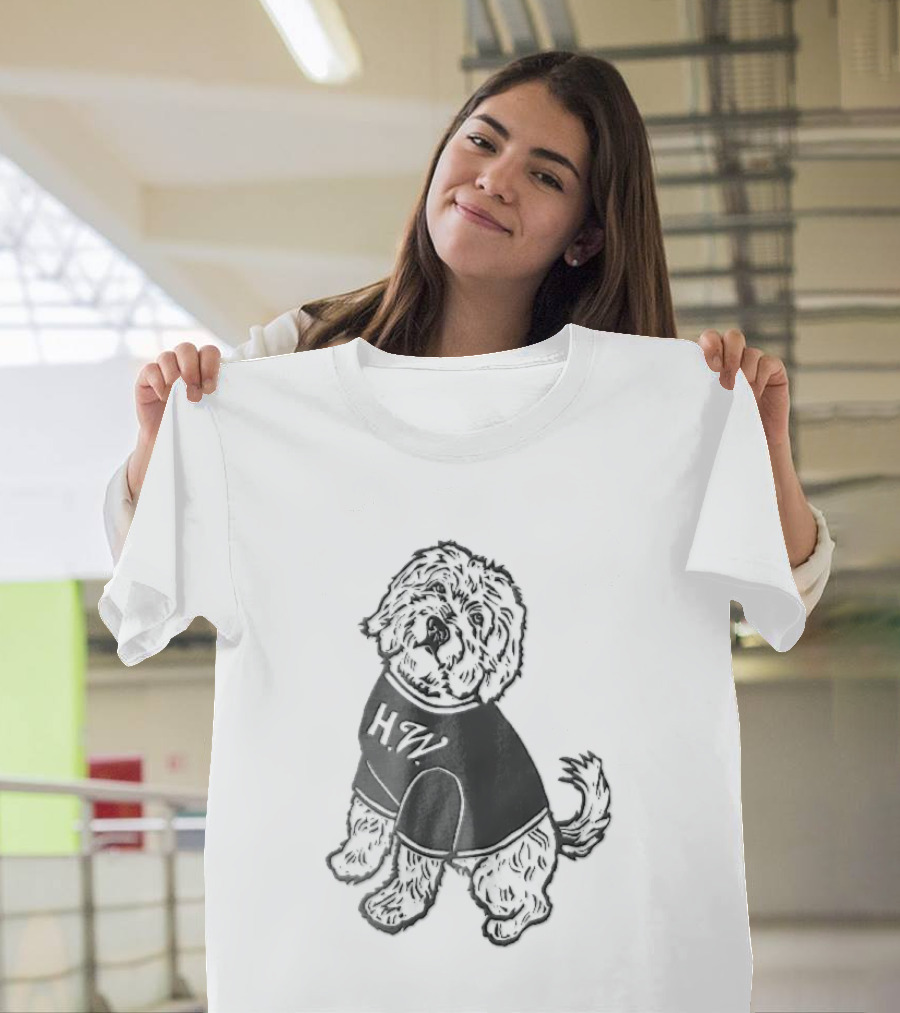 Hw Black White Line Fluffy Dog Sitting T-Shirt