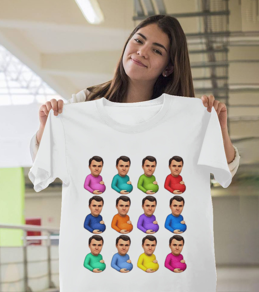 Pregnant Charlie Kirk Multicolored Avatars Emoji T-Shirt