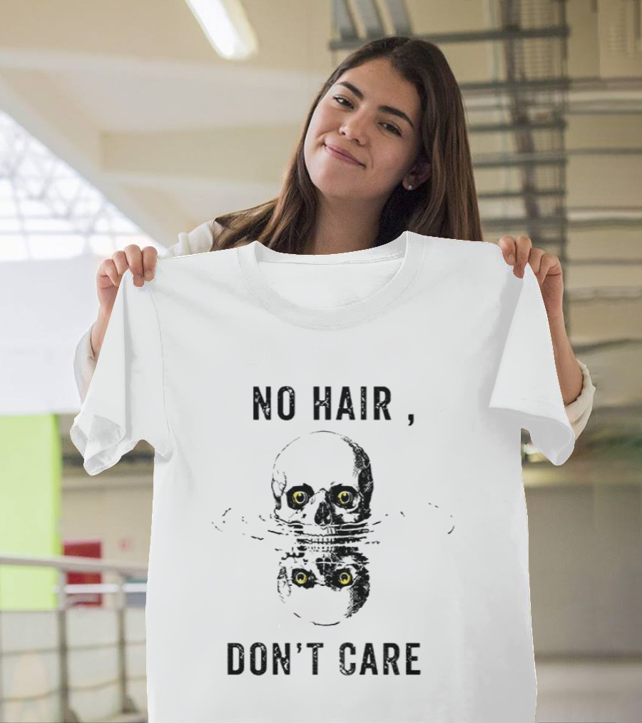 No Hair Don't Care Skull With Yellow Eyes T-Shirt