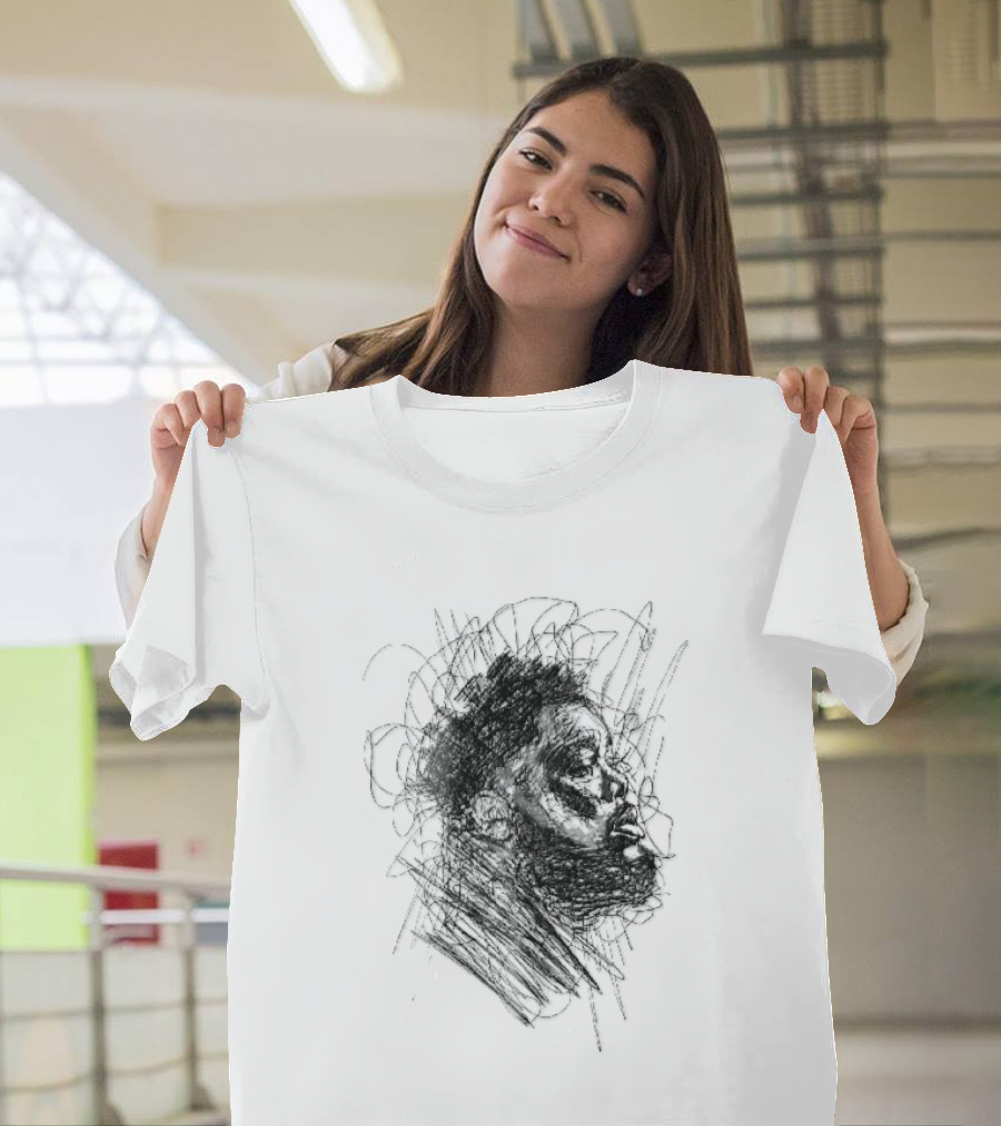 Bearded Man Profile Black Ink Scribble Sketch T-Shirt