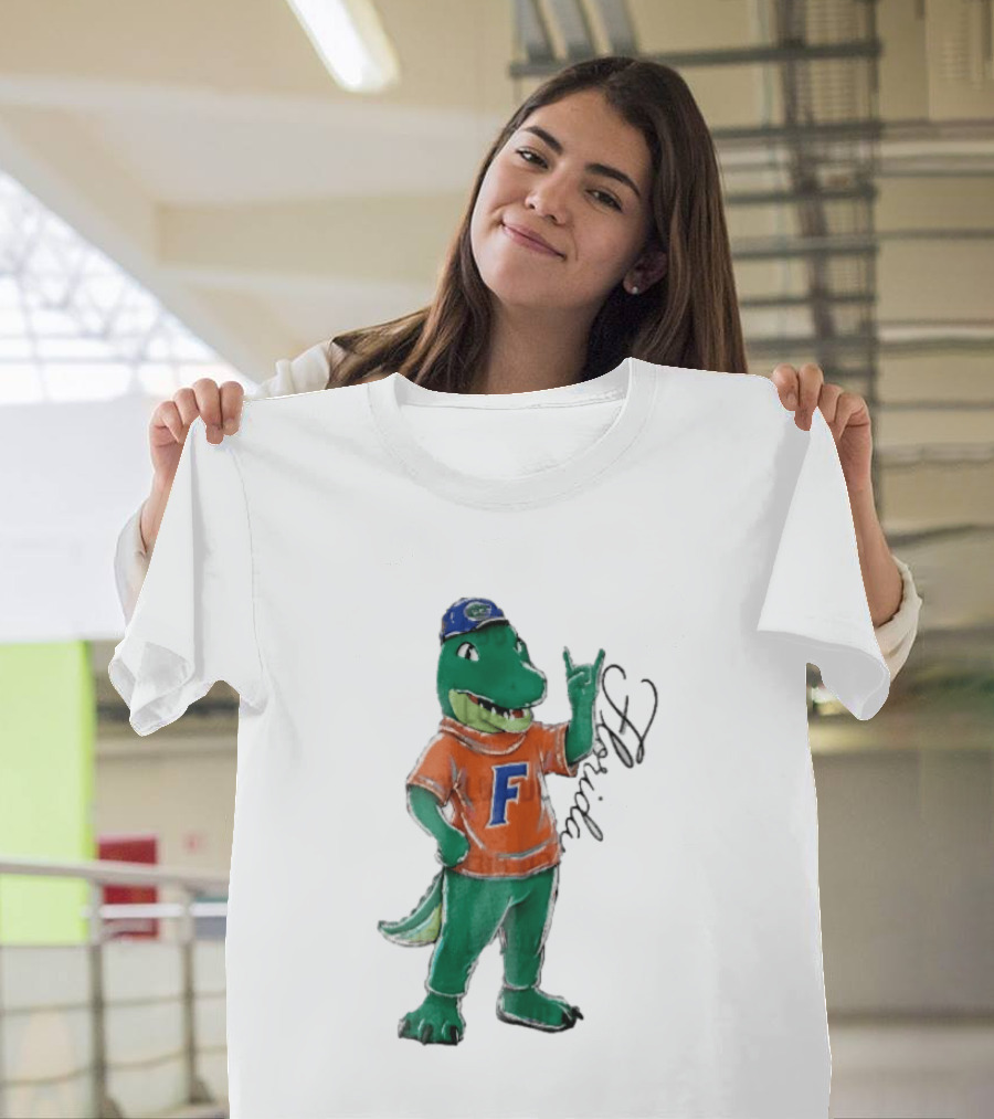 Florida Gators NCAA Albert Mascot Cartoon Alligator Raising Hand T-Shirt