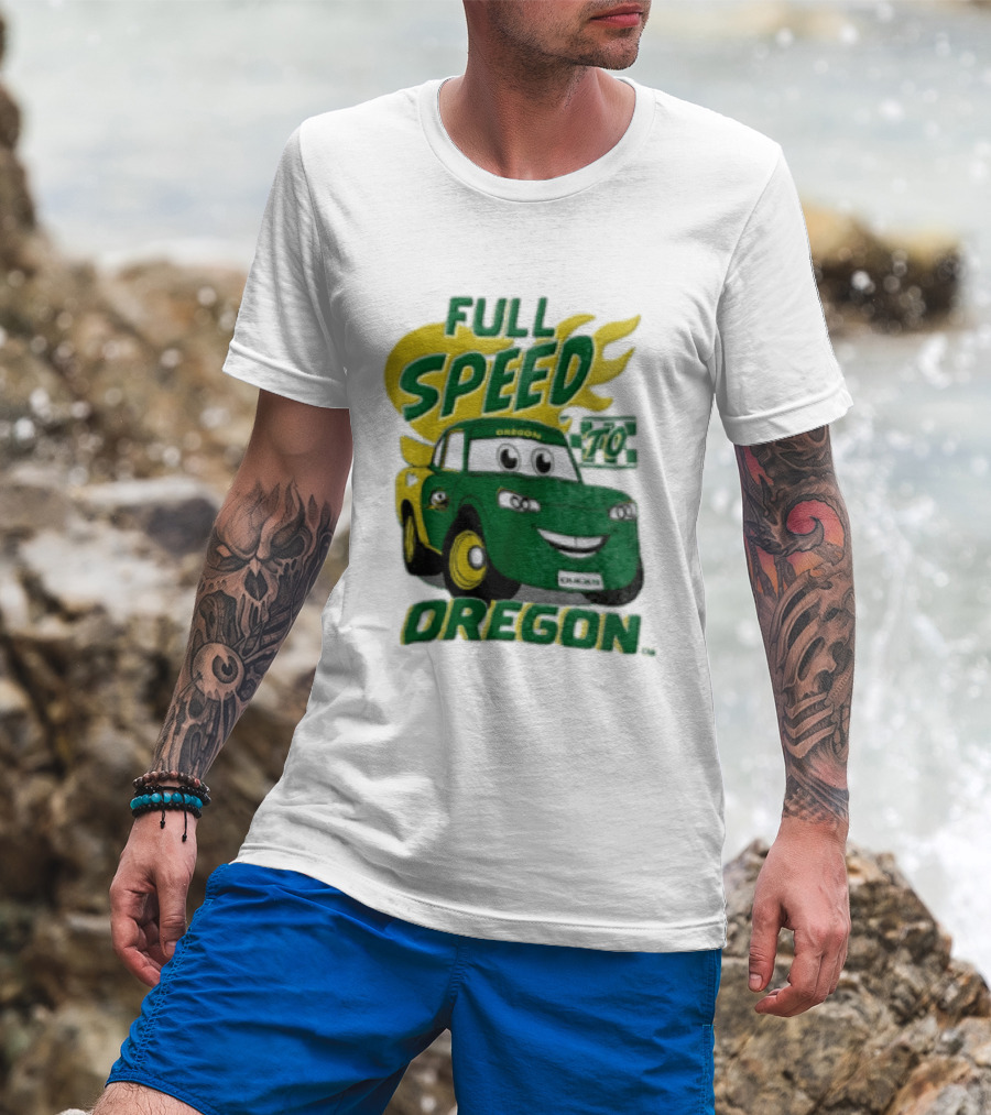 Full Speed Oregon Ducks Car Toon Sporting Team Spirit T-Shirt