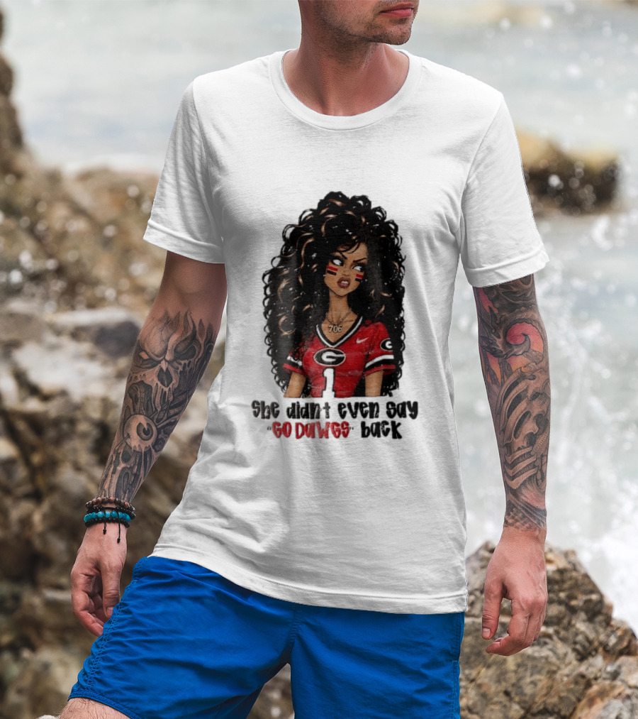 Georgia Bulldogs She Didn't Even Say Go Dawgs Cartoon Woman Curly Hair Red Jersey 706 T-Shirt