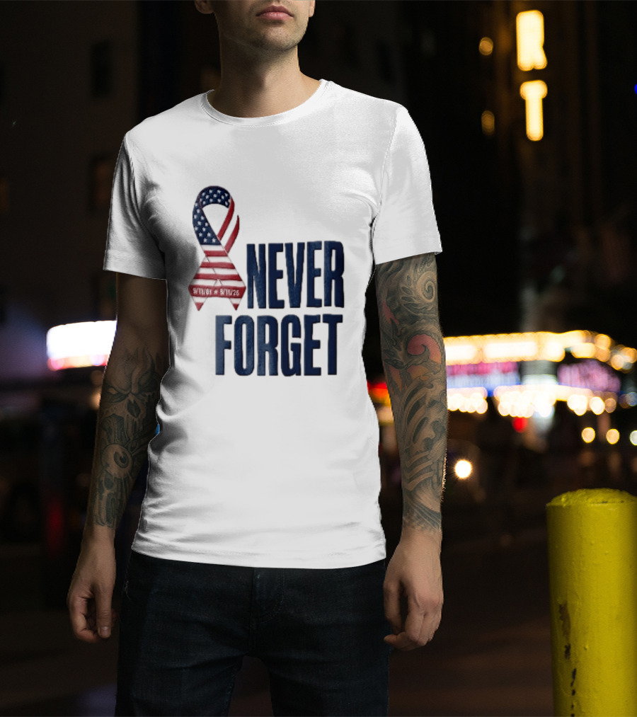 Never Forget 9/11 American Flag Awareness Ribbon T-Shirt