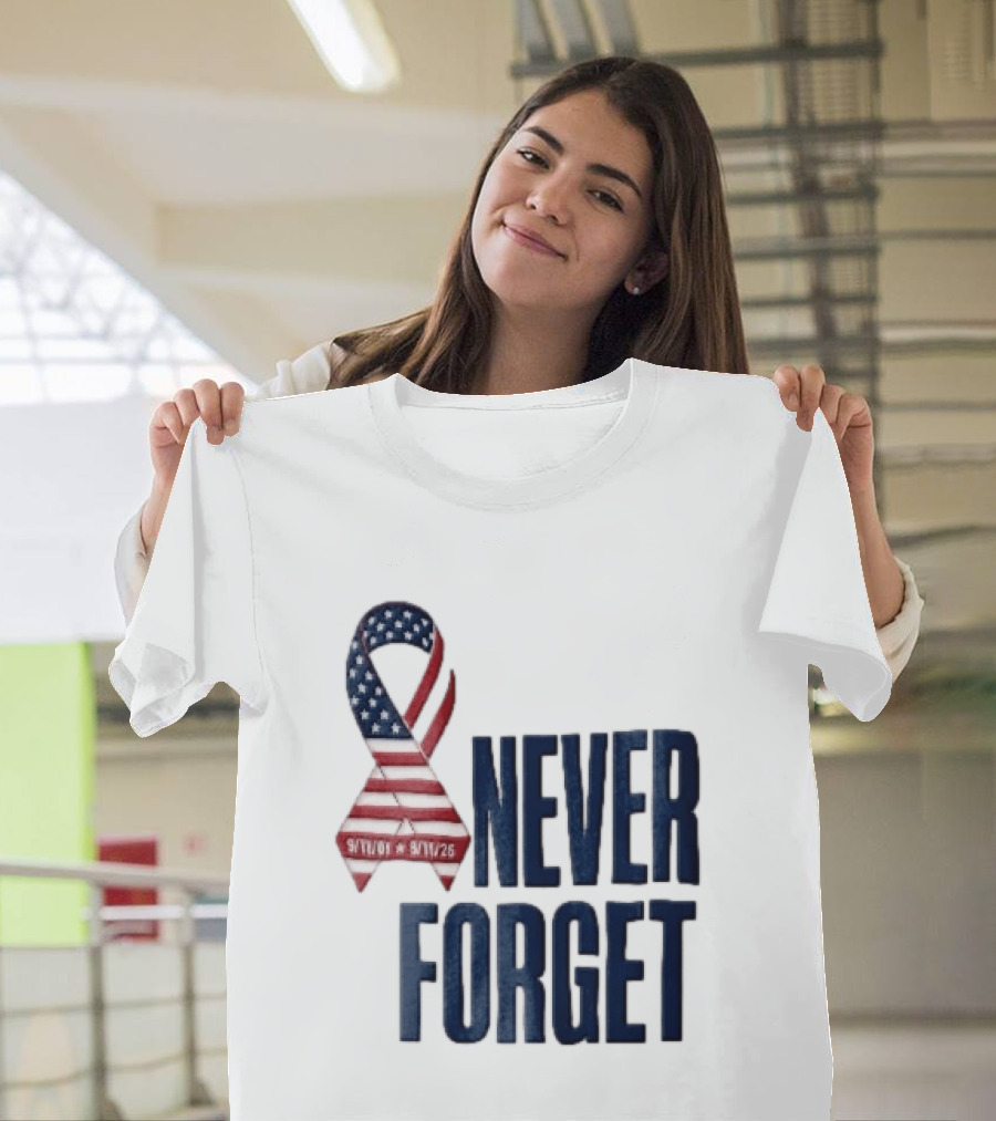 Never Forget 9/11 American Flag Awareness Ribbon T-Shirt