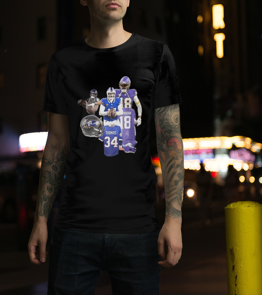 Baltimore Ravens Helmets Buffalo Bills Minnesota Vikings Thomas Jefferson Players Jerseys T-Shirt