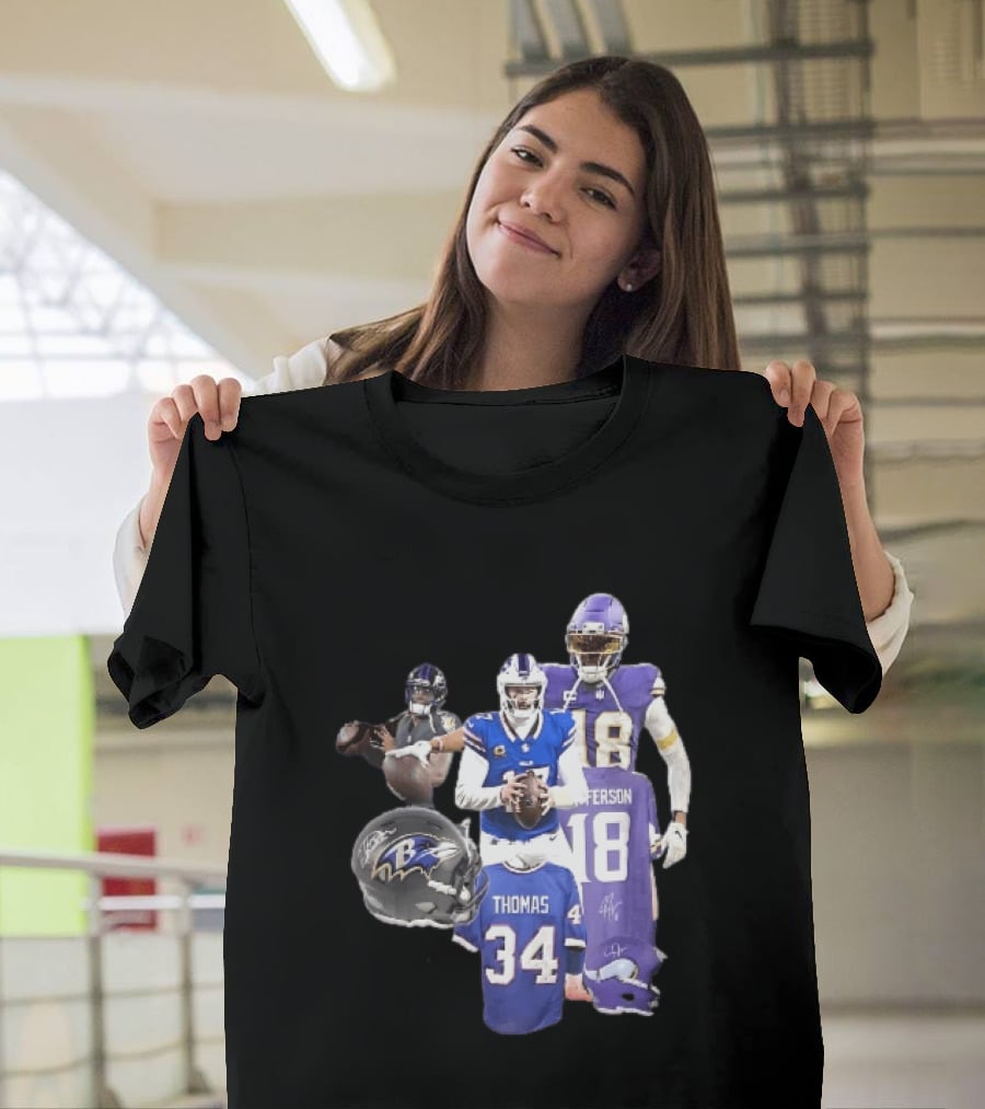 Baltimore Ravens Helmets Buffalo Bills Minnesota Vikings Thomas Jefferson Players Jerseys T-Shirt