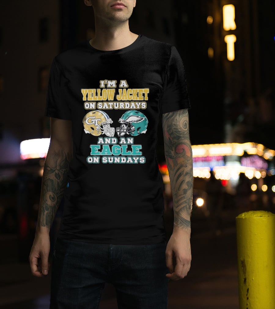 I'm A Yellow Jacket On Saturdays And An Eagle On Sundays GT Football Helmets T-Shirt