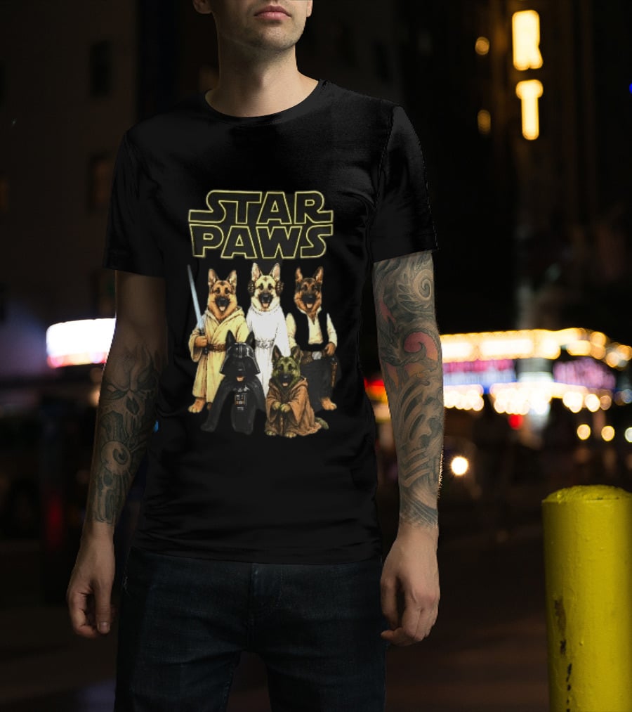 Star Paws German Shepherd Dogs In Space Costumes With Lightsaber T-Shirt