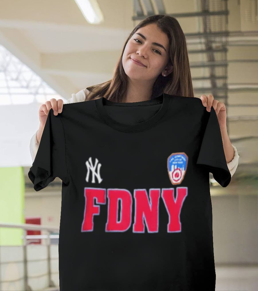 New York Yankees FDNY Collaboration With FDNY Patch And Yankees T-Shirt