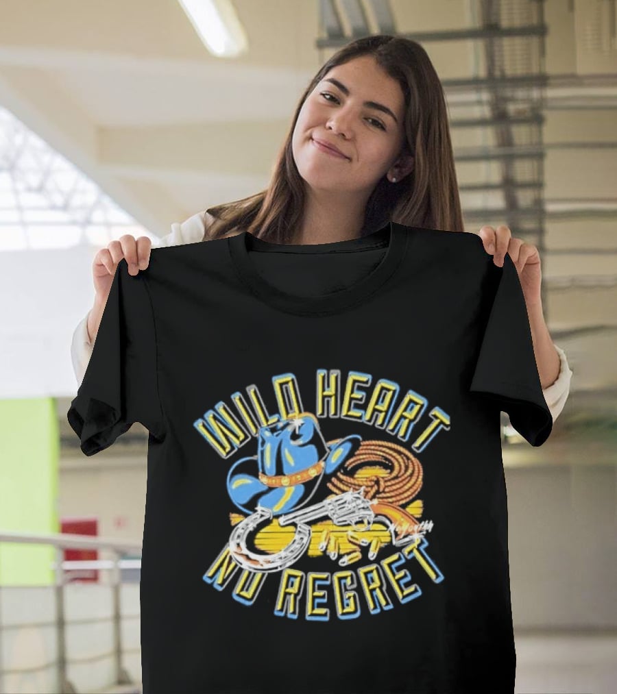 Wild Heart No Regret Cowboy Hat Revolver Horseshoe Rope T-Shirt