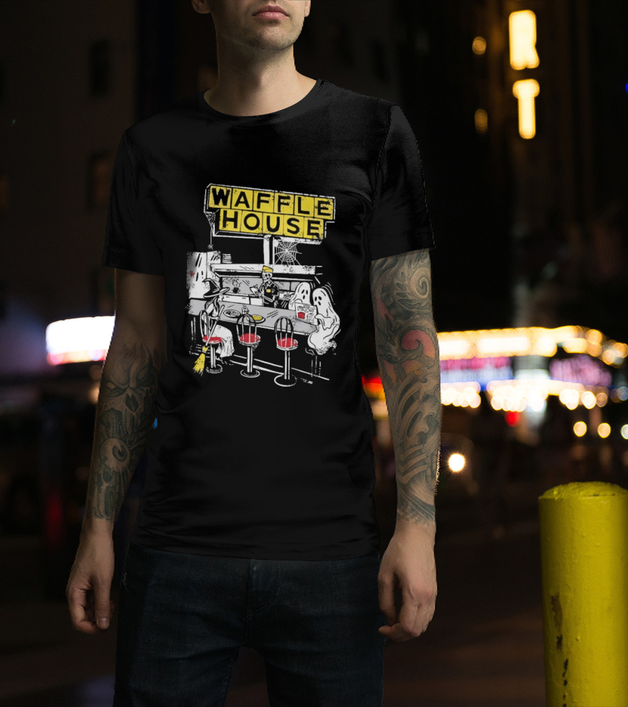 Waffle House Wafflehaunted House Ghostly Diner Scene Halloween T-Shirt