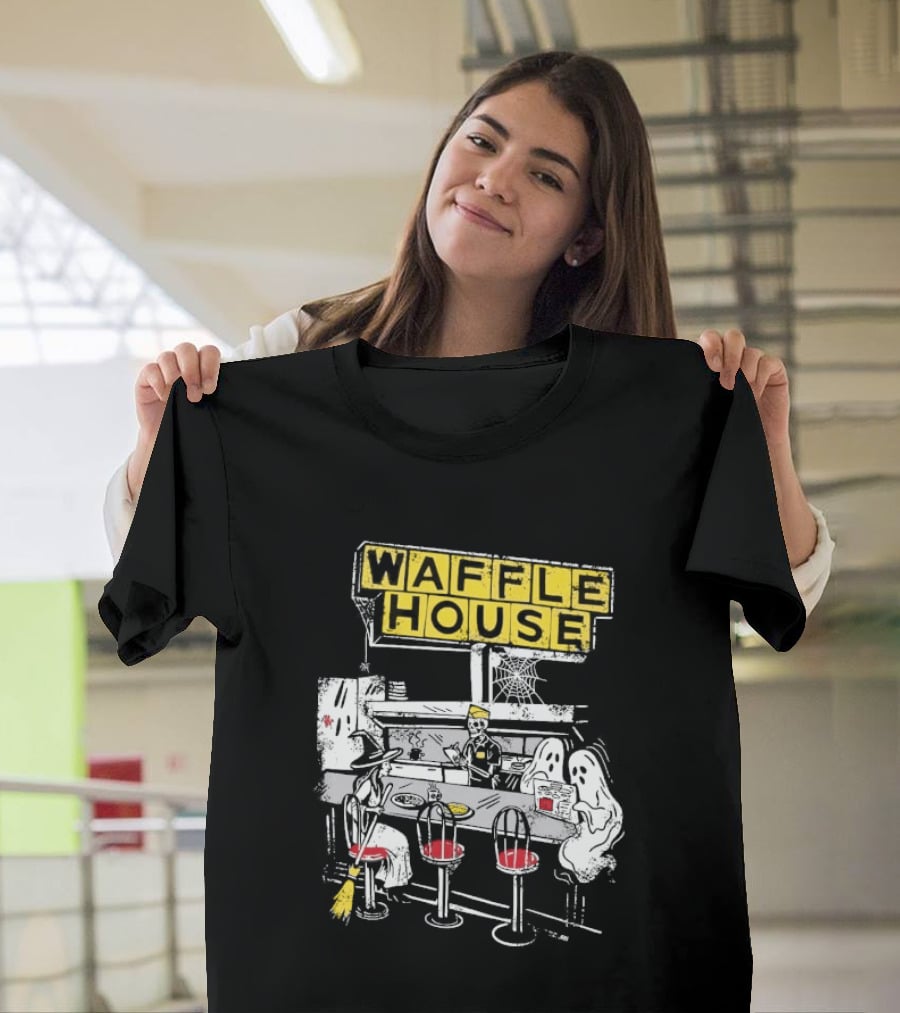 Waffle House Wafflehaunted House Ghostly Diner Scene Halloween T-Shirt
