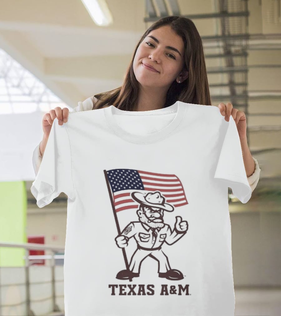 Awesome The Ol' Sarge Collection Texas A&M Maroon USA Flag T-Shirt