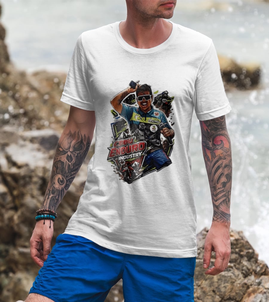 Cebu Enduro Industry Host With Microphone And Dirt Bike Riders Caricature T-Shirt