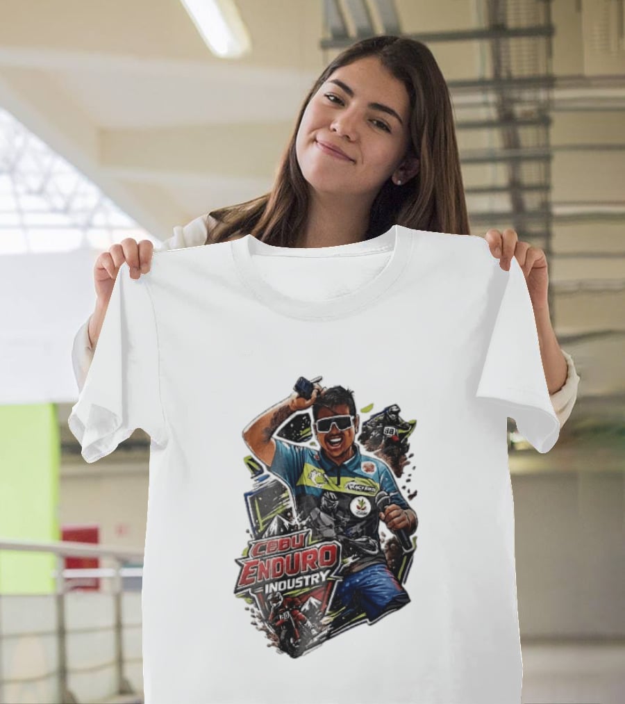 Cebu Enduro Industry Host With Microphone And Dirt Bike Riders Caricature T-Shirt