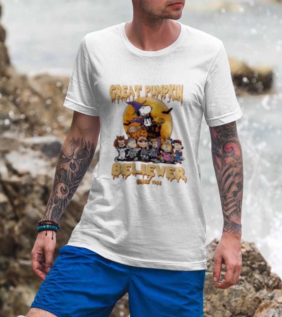 Great Pumpkin Believer Since 1966 Peanuts Halloween Snoopy Woodstock Charlie Brown Linus Sally Lucy Iconic Cartoon T-Shirt