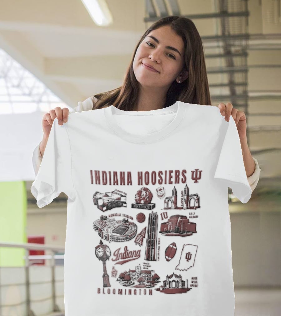 Indiana Hoosiers Bloomington Campus Landmarks Tower Map Collage T-Shirt
