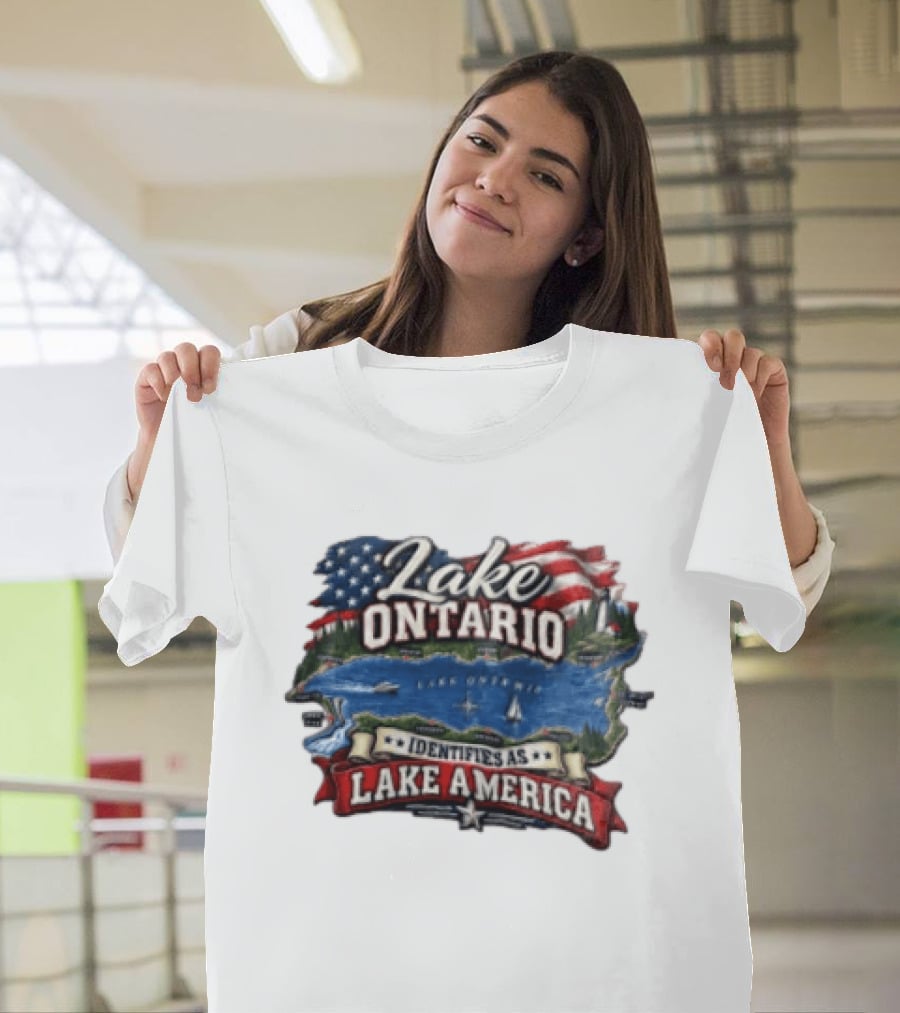 Lake Ontario Identifies As Lake America Map With Patriotic Flag And Nautical T-Shirt
