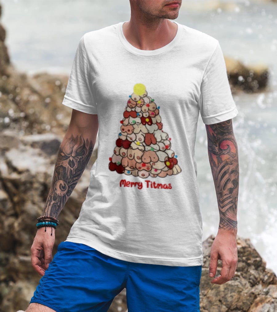 Merry Titmas Christmas Tree Humor Boob Ornaments T-Shirt