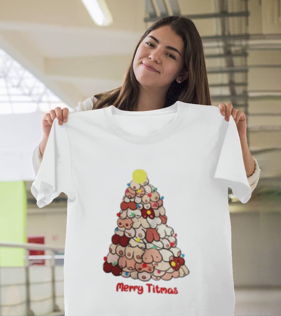 Merry Titmas Christmas Tree Humor Boob Ornaments T-Shirt