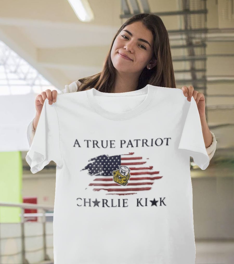 A True Patriot Charlie Kirk Distressed US Flag Wolverine Head T-Shirt