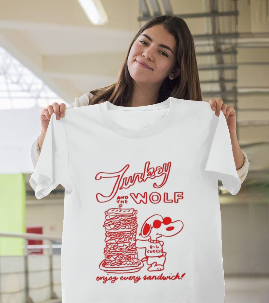 Turkey And The Wolf Big Cheese Enjoy Every Sandwich Stacked Cartoon Concept T-Shirt