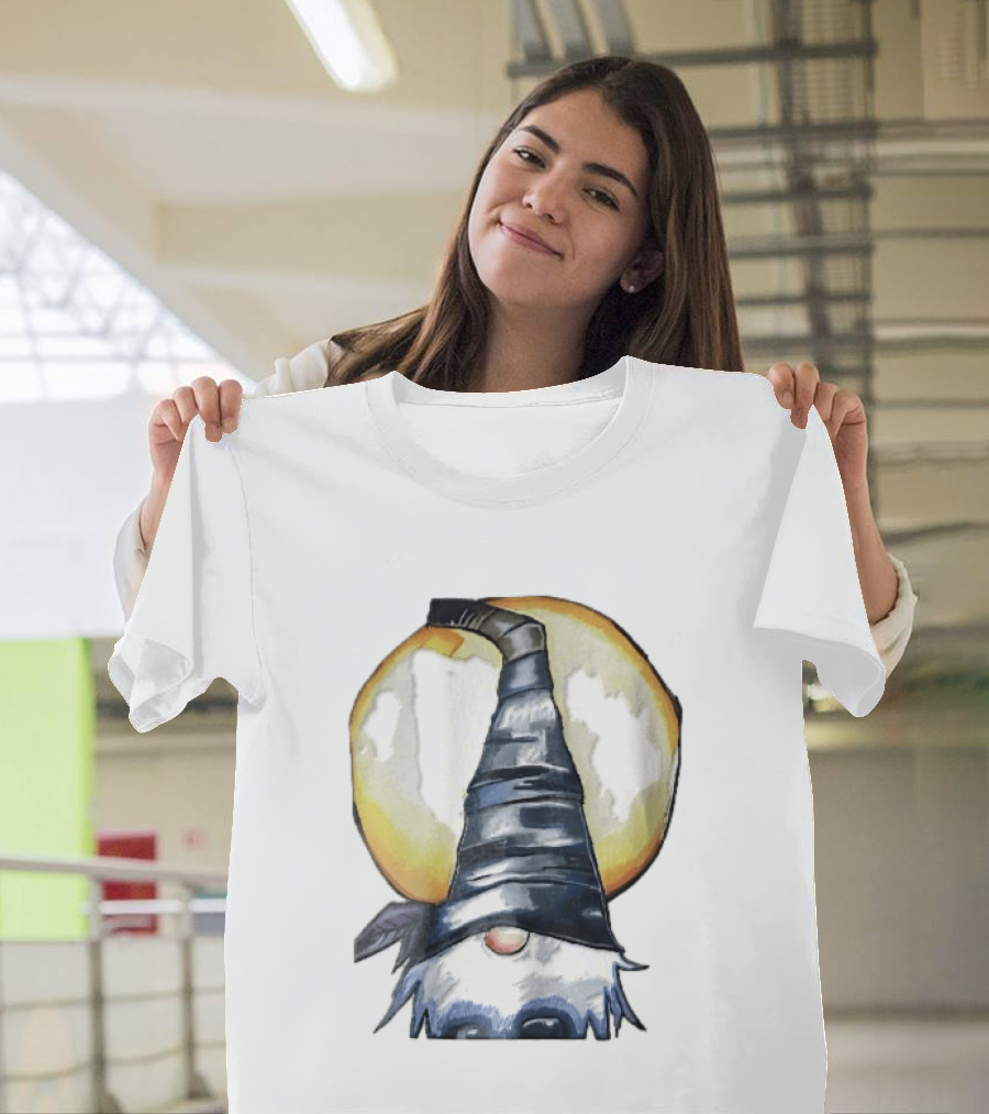 Vichys Cartoon Halloween Witch Gnome Moon Glow Hat T-Shirt