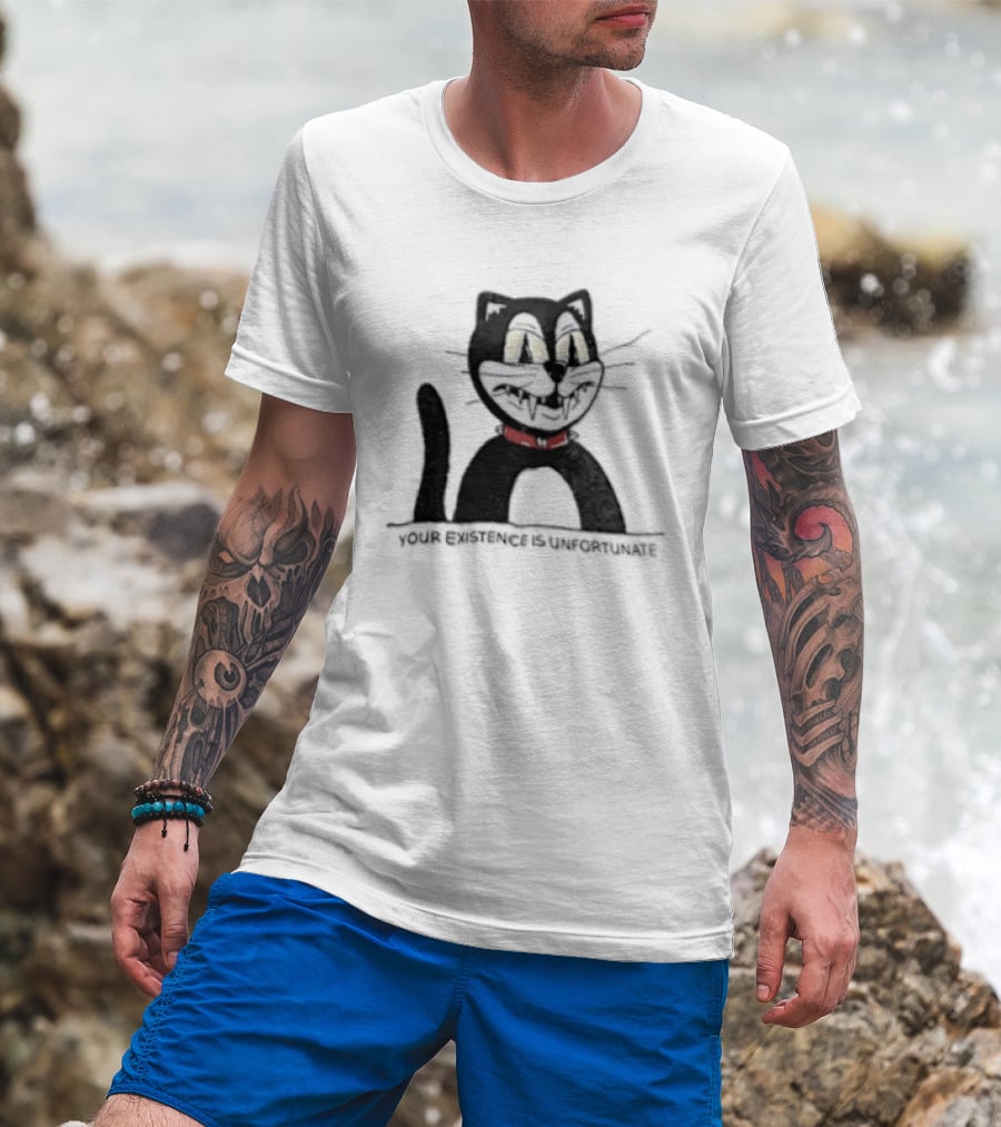 Your Existence Is Unfortunate Cat With Dark Whiskers And Red Collar T-Shirt