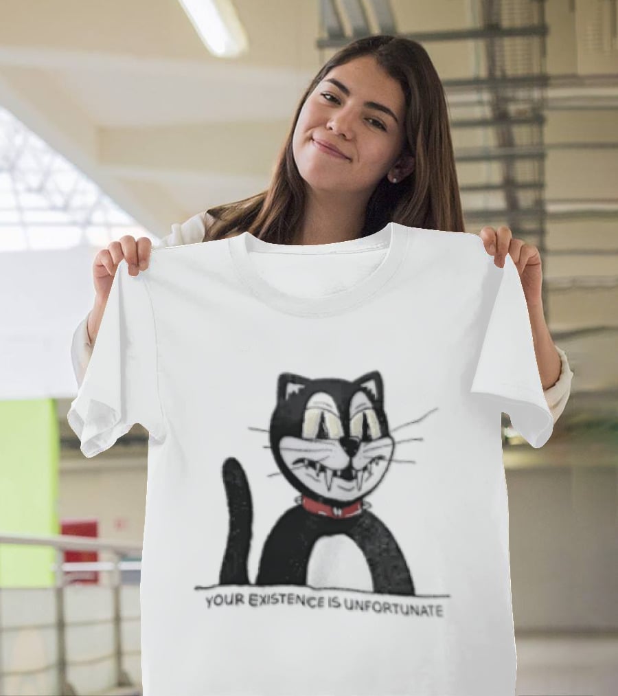 Your Existence Is Unfortunate Cat With Dark Whiskers And Red Collar T-Shirt