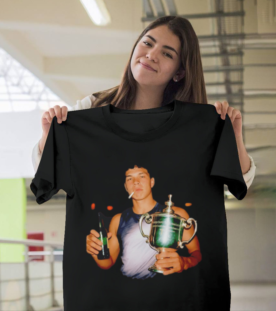 Ben Shelton Celebrating Victory With Beer And Trophy T-Shirt