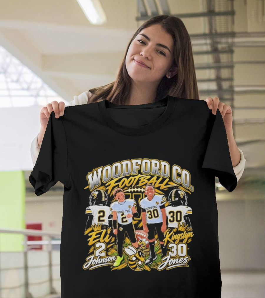 Woodford Co Football Eli Johnson 2 Kingslyn Jones 30 T-Shirt