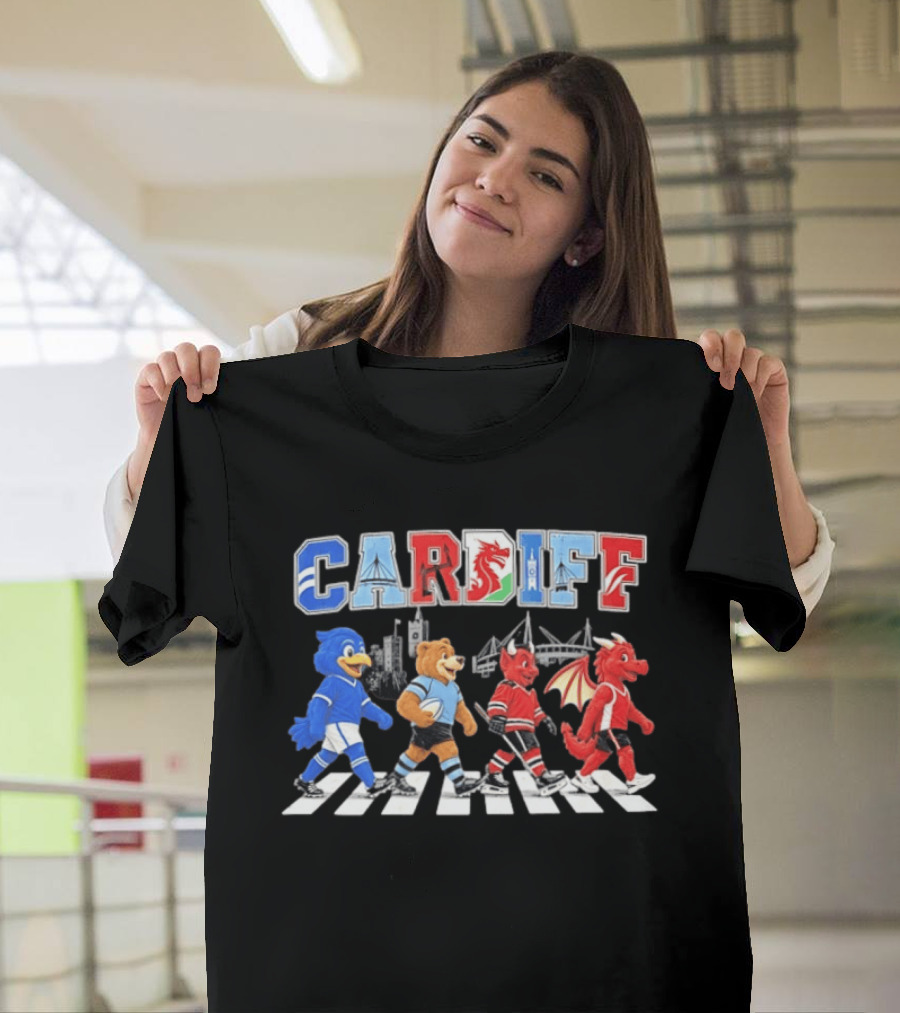Cardiff Sports Abbey Road Parody With Cartoon Animals Crossing T-Shirt