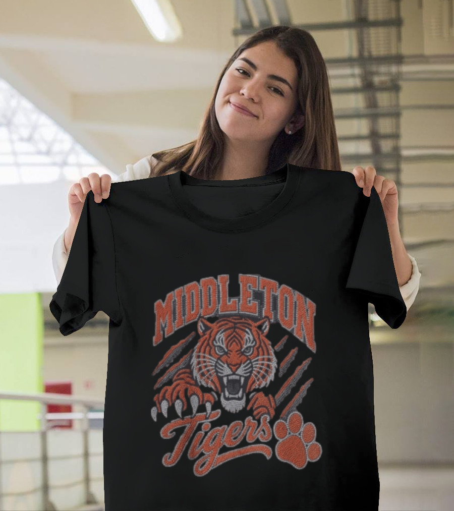 Middleton Tigers Fierce Tiger Head With Claw Marks And Paw Print T-Shirt