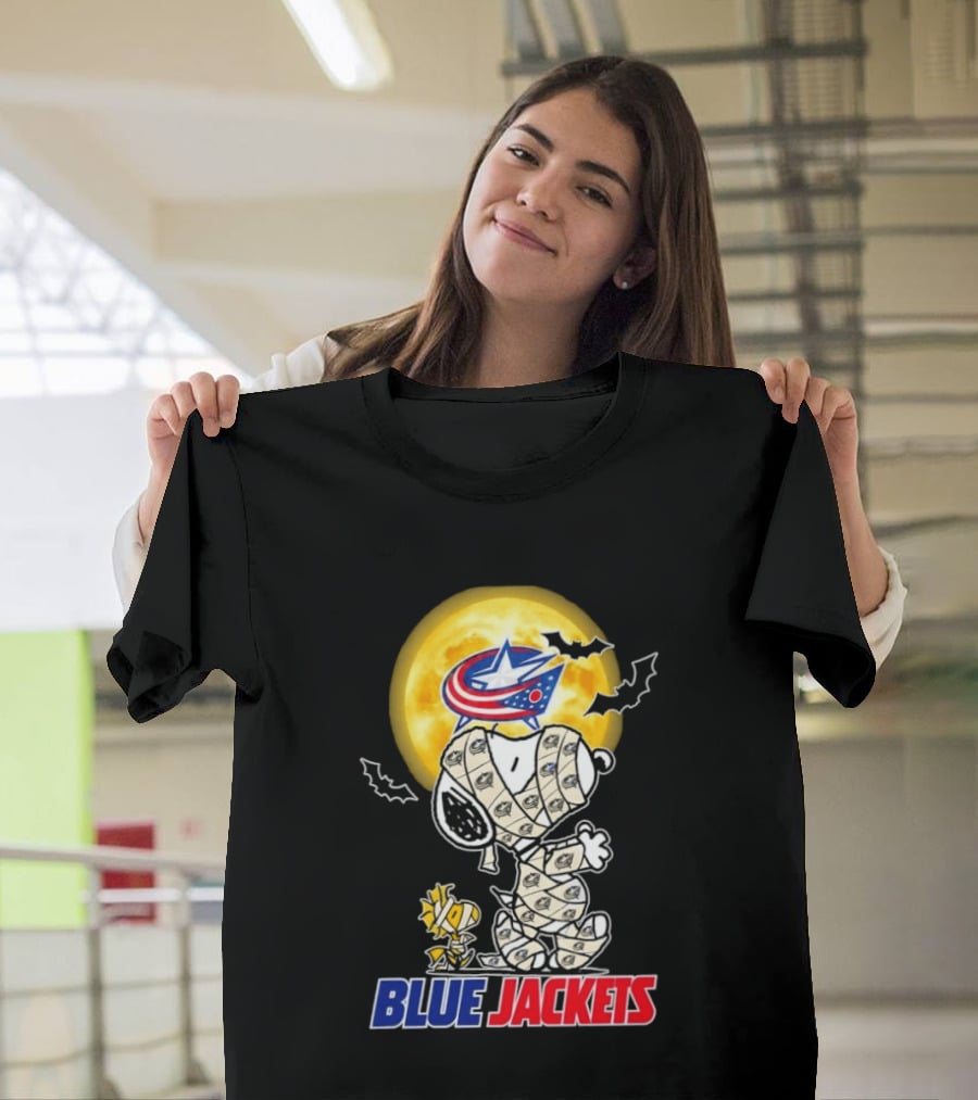 Columbus Blue Jackets Snoopy Woodstock Mummy Halloween Moon T-Shirt
