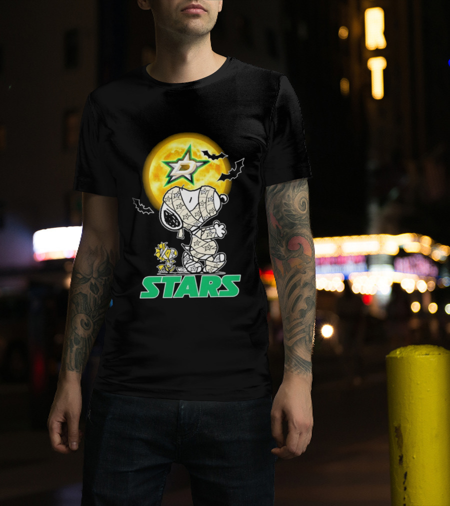 Dallas Stars Snoopy Woodstock Halloween Mummy Moon Bats T-Shirt