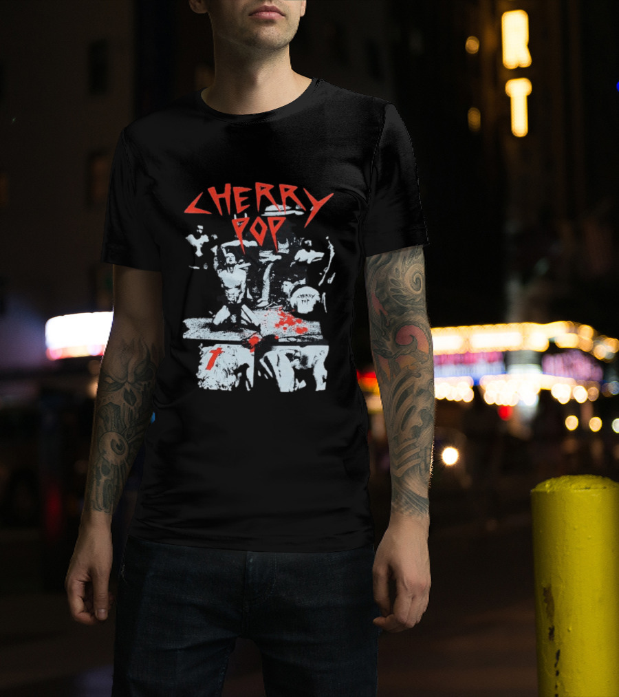 Iamjmsn Store Cherry Pop Black Vintage Rock Aesthetic T-Shirt