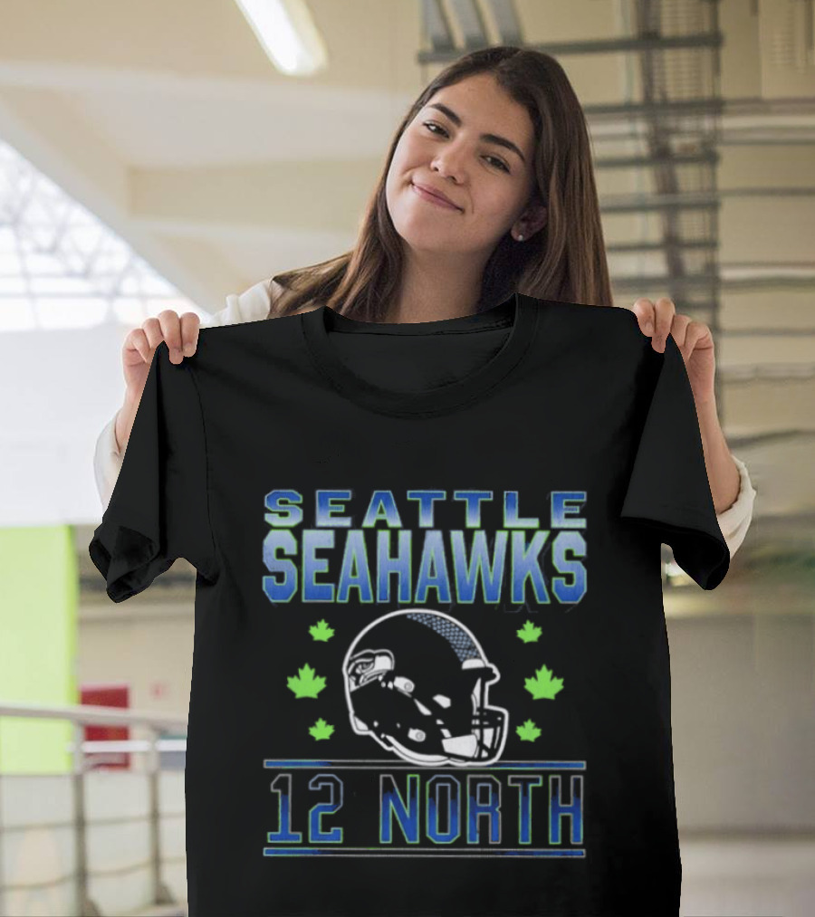 Seattle Seahawks 12 North Helmet Fall Leaves T-Shirt