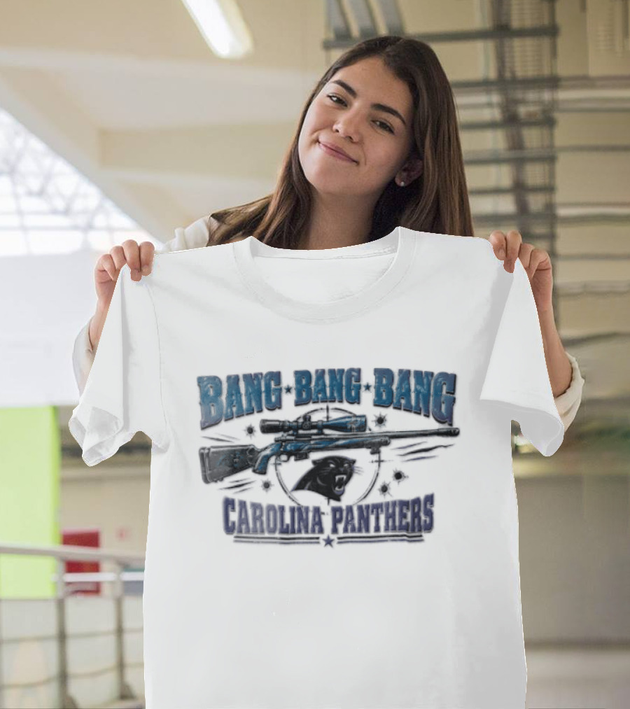Bang Bang Bang Carolina Panthers Sniper Rifle Target Bullet Holes T-Shirt