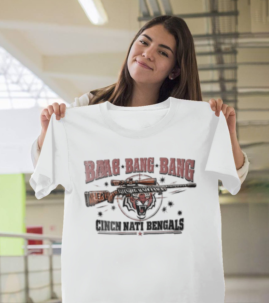 Cincinnati Bengals Baag Bang Bang Sniper Rifle Tiger Head Distressed T-Shirt