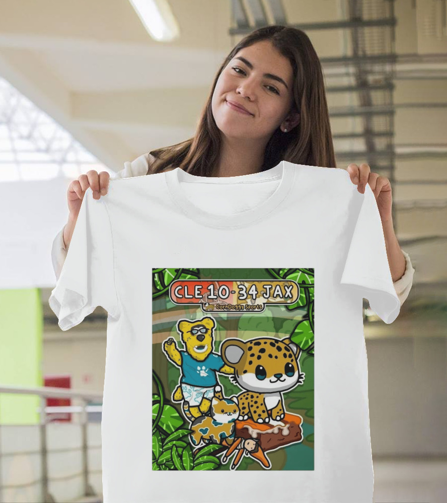 CornDoggy Sports CLE 10 34 JAX Cleveland Browns Vs Jacksonville Jaguars Cartoon Animals T-Shirt