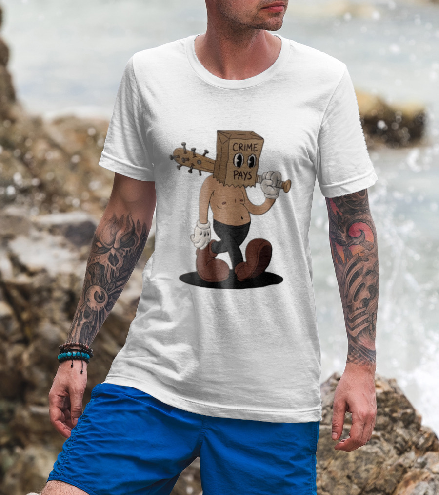 Crime Pays Cartoon Character With Spiked Bat T-Shirt