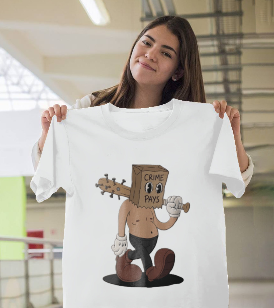 Crime Pays Cartoon Character With Spiked Bat T-Shirt
