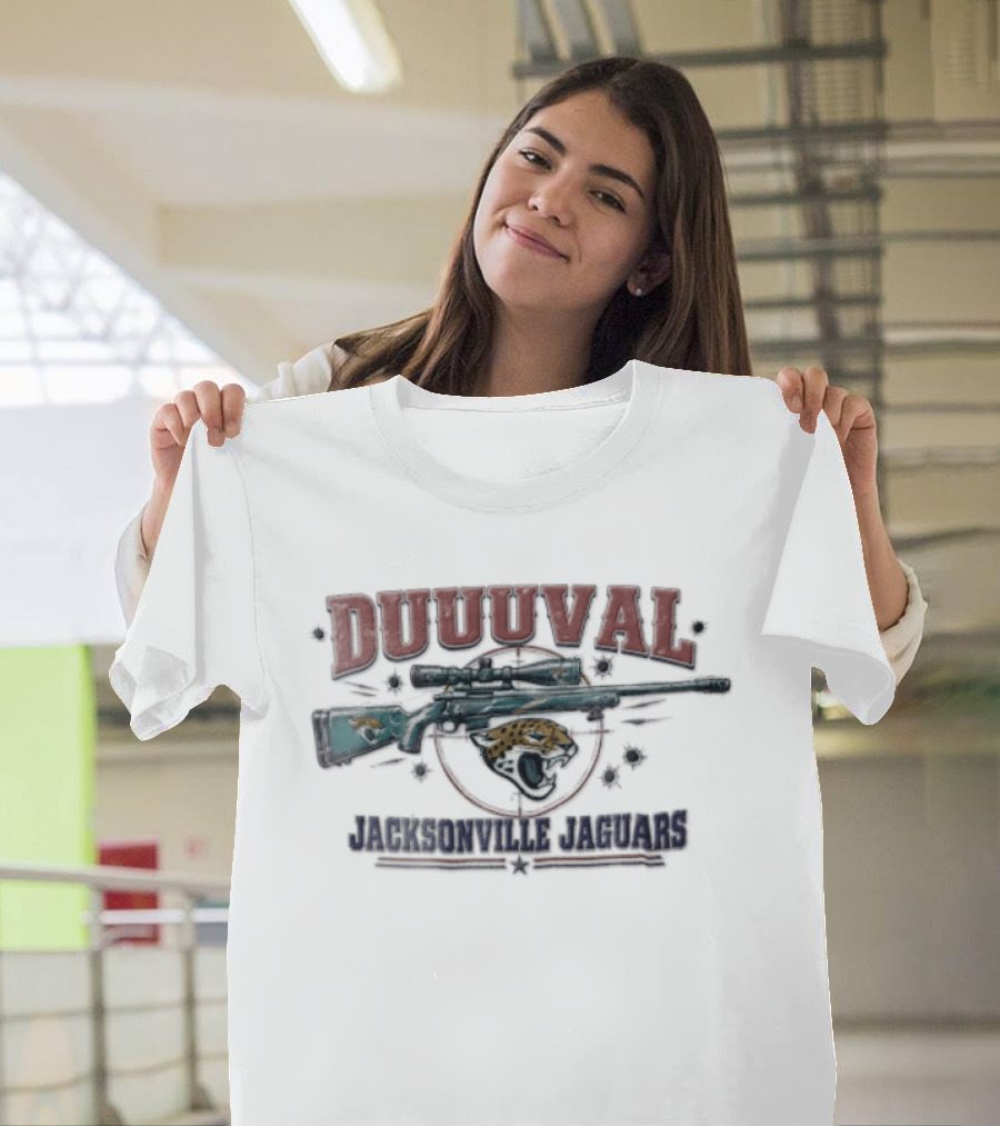 DUUUVAL Jacksonville Jaguars Sniper Rifle Crosshair Bullet Holes T-Shirt