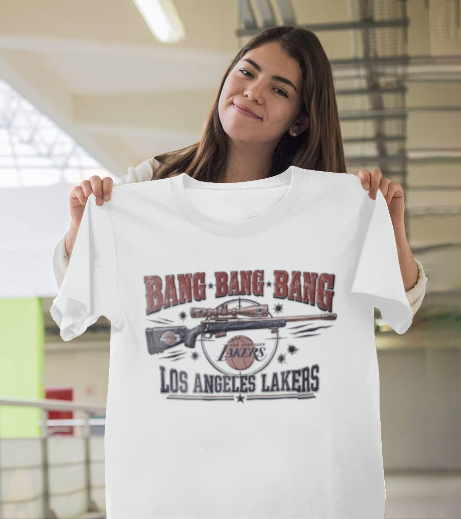 Los Angeles Lakers Bang Sniper Rifle Scope Bullet Holes NBA Basketball T-Shirt