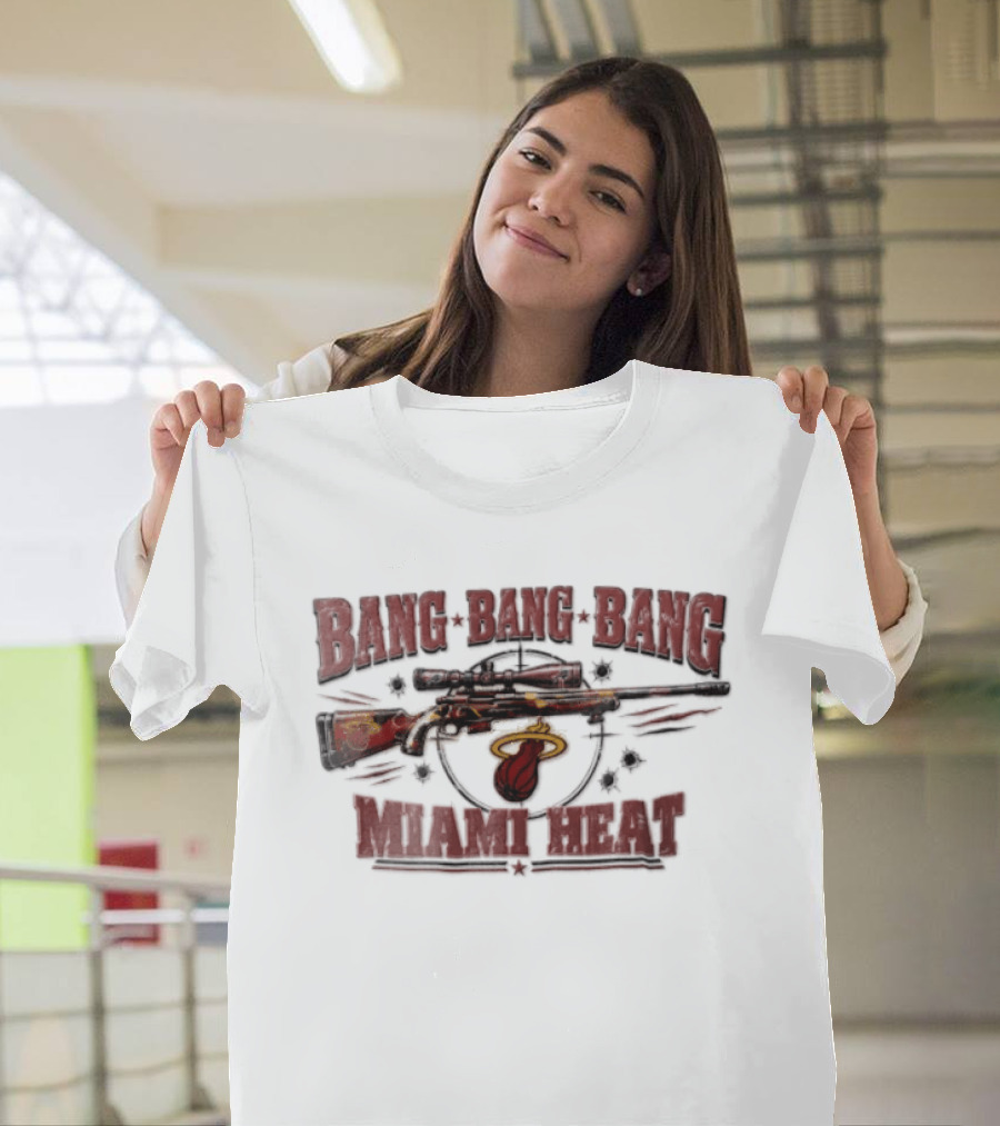 Bang Bang Bang Miami Heat Sniper Rifle Target Bullet Holes Distressed T-Shirt