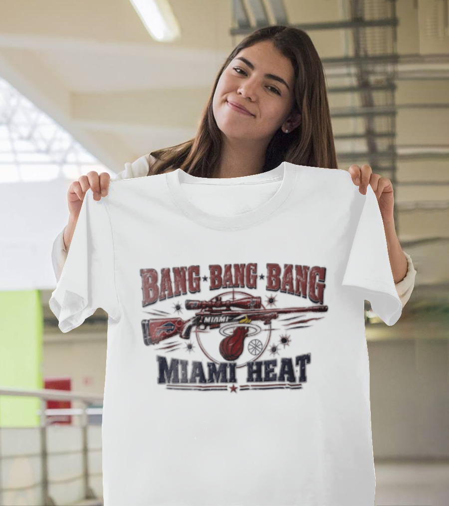 Bang Bang Bang Miami Heat Sniper Rifle Target Bullet Holes Distressed T-Shirt