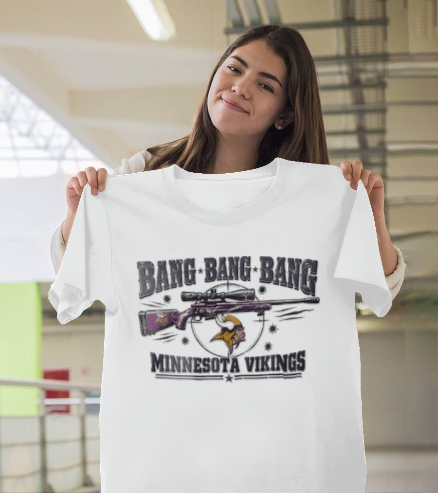 Minnesota Vikings Bang Bang Bang Sniper Rifle Target Bullet Holes T-Shirt