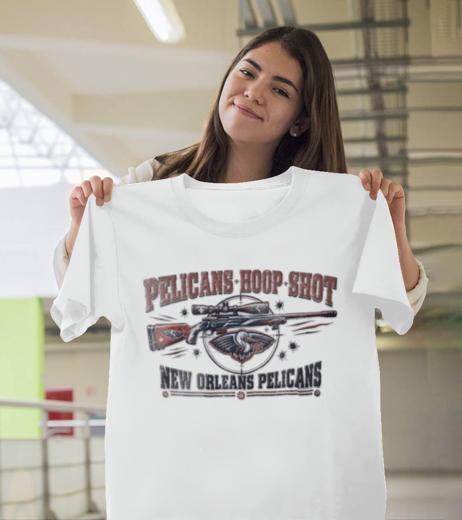 New Orleans Pelicans Hoop Shot Sniper Rifle Crosshair Bullet Holes Distressed T-Shirt