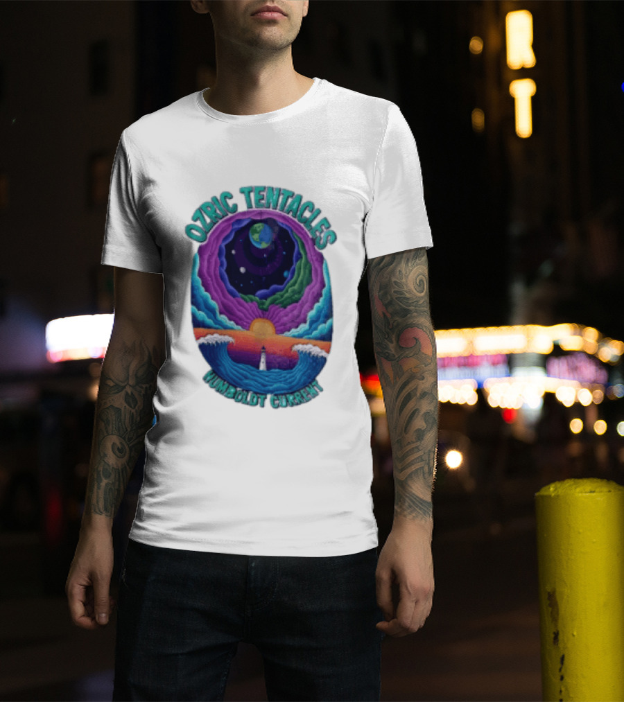Ozric Tentacles Humboldt Current Ocean Lighthouse Sunset Planet Waves T-Shirt